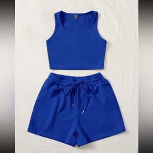 Navy Blue Scoop Neck Top and Track Shorts
